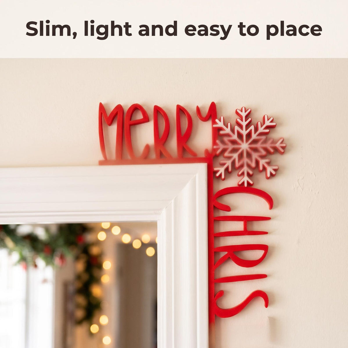 Merry Christmas Door Corner Sign, Red & White Snowflake Door Frame Topper