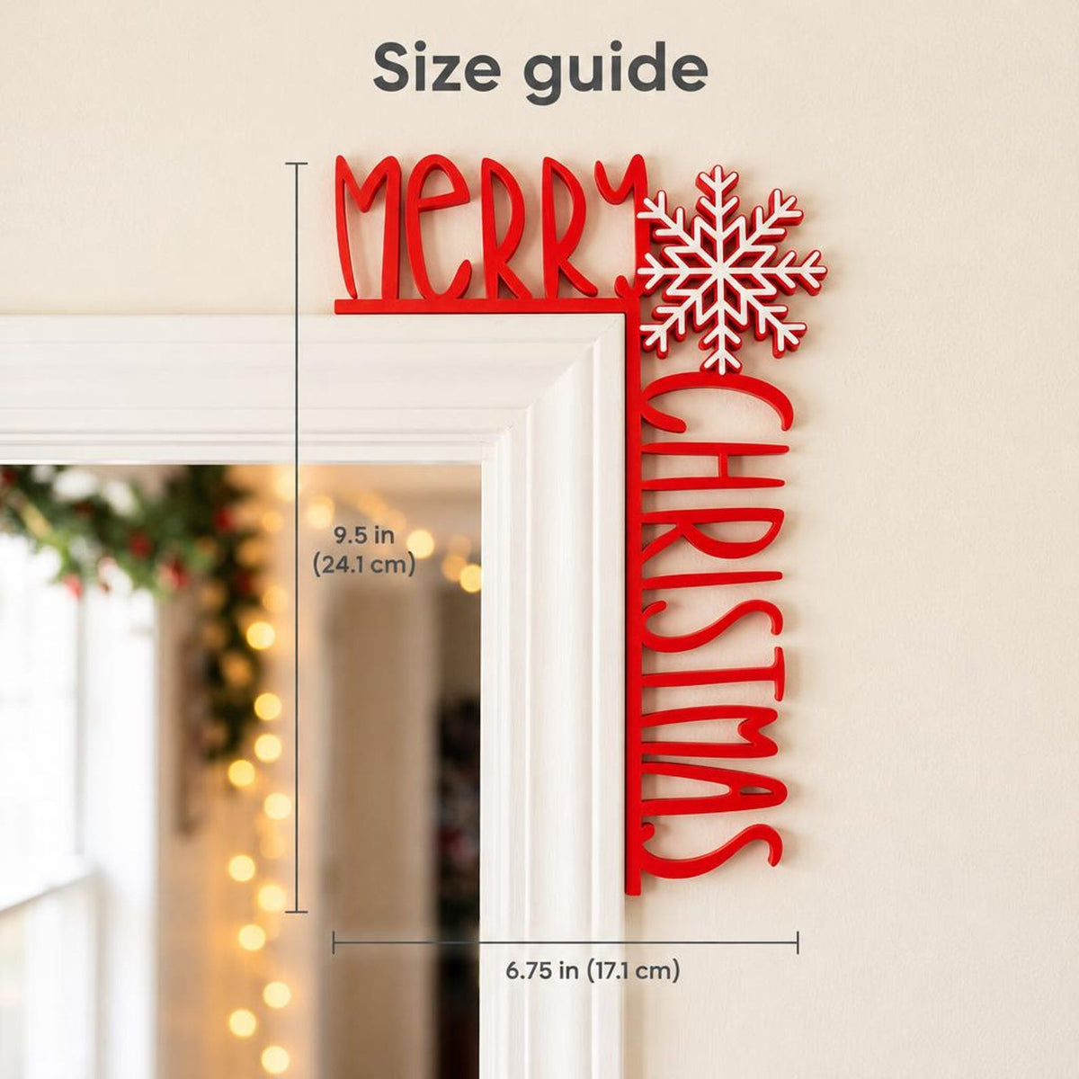 Merry Christmas Door Corner Sign, Red & White Snowflake Door Frame Topper