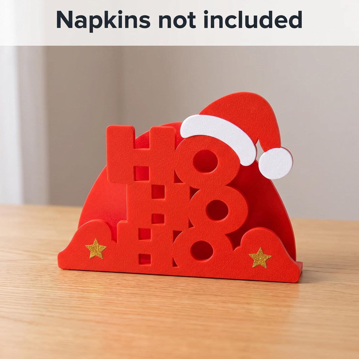 Christmas Napkin Holder, Ho Ho Ho Santa Hat Holiday Table Decor, Red