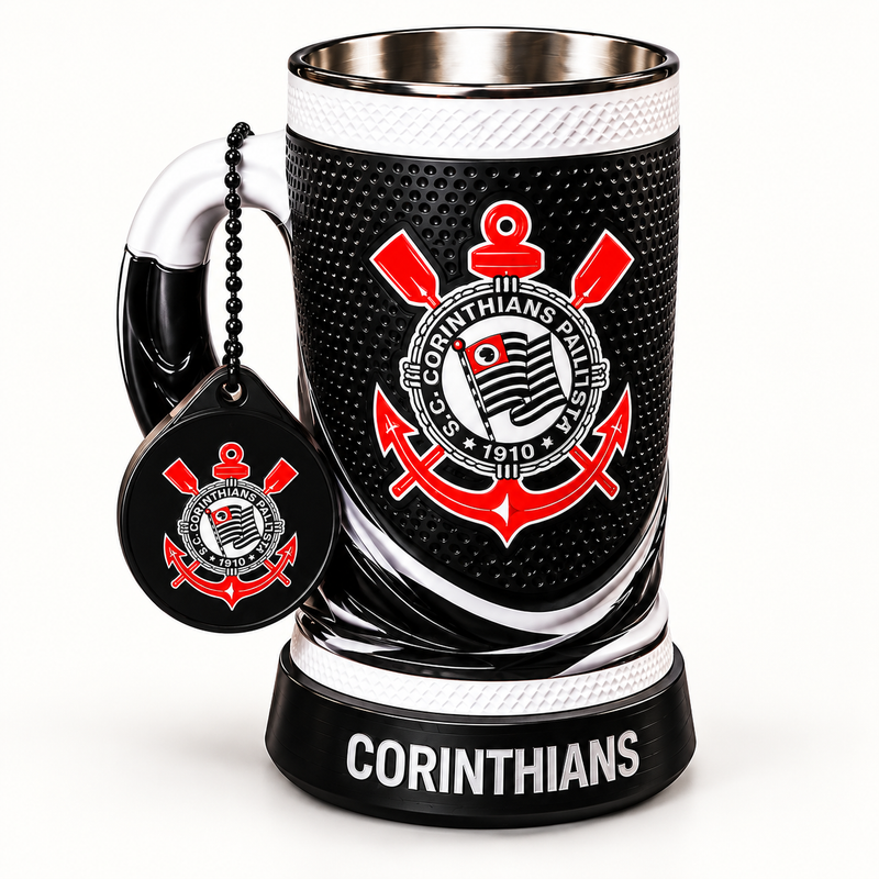 Corinthians – Black & White 16 oz collectible mug and matching keychain on a clean background