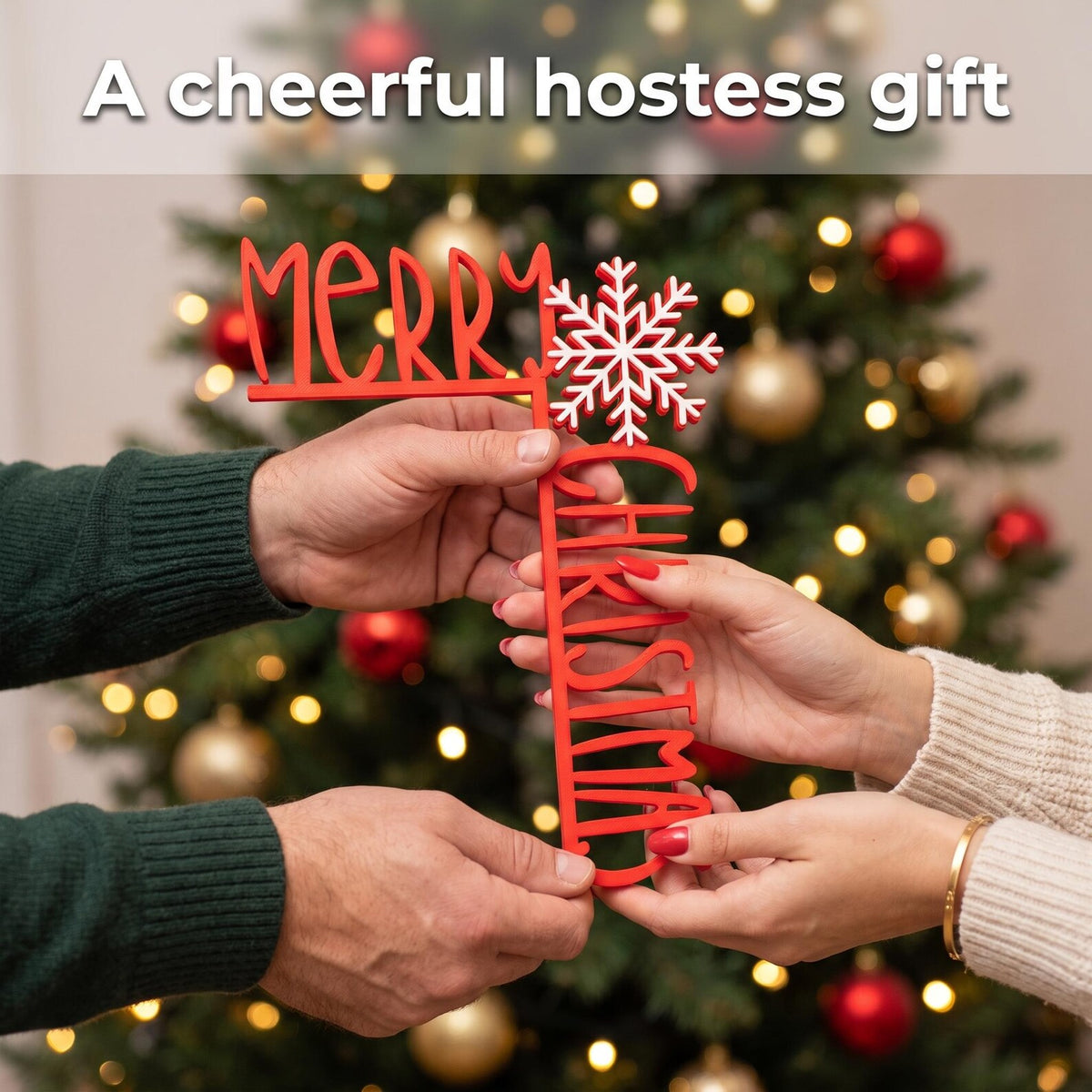 Merry Christmas Door Corner Sign, Red & White Snowflake Door Frame Topper