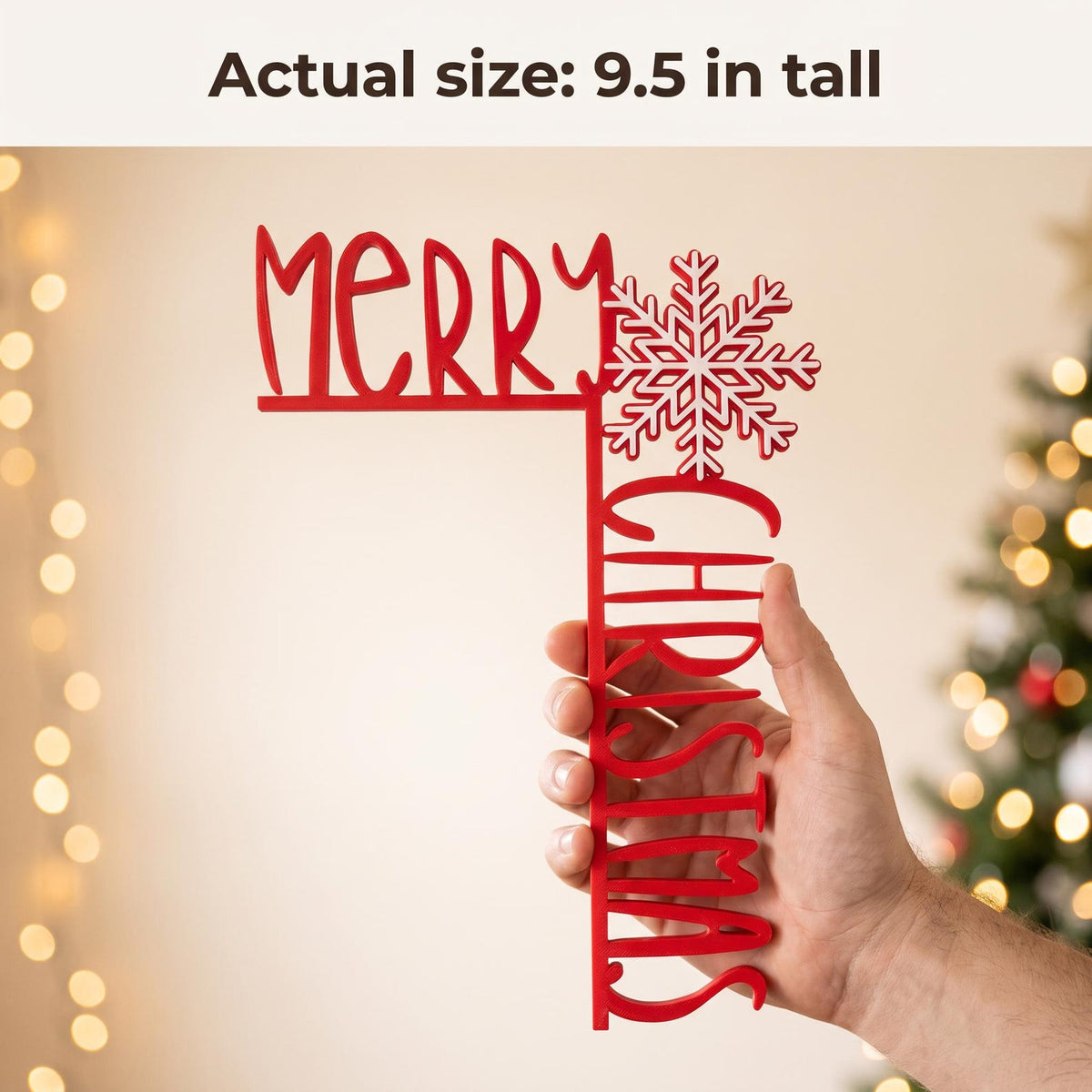 Merry Christmas Door Corner Sign, Red & White Snowflake Door Frame Topper